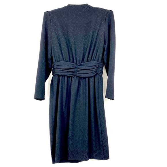 80s vintage REO Originals Black long sleeve Big Shoulder pads MIDI dress Sz 10 - Picture 2 of 8